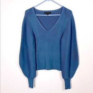 Banana Republic Statement Sleeve Lush Blue V-Neck Sweater Balloon Sleeves Small